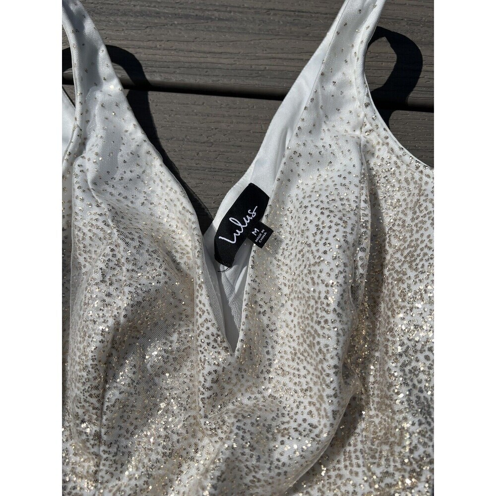 Lulus Ballerina Dream Cream & Gold Skater Mini Dress Sz M Formal Homecoming Prom - Picture 6 of 7